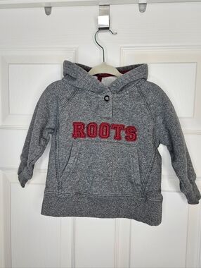 Roots Gray Hoodie Sweatshirt Red Lettering Kids Size 12-18M